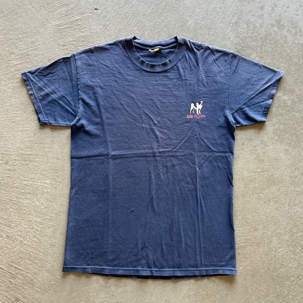 Vintage Big Dogs Shirt Size Medium Navy Blue Bite Me 2006 Spell Out Logo